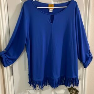 Ruby Rd Sz 1X  Royal Blue Top -3/4 sleeves-fringe bottom. Great shape
